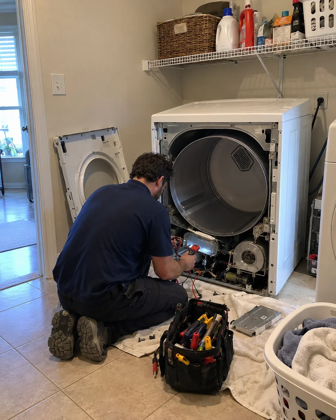 Clothes dryer repair in a Grapevine, Texas laundry room